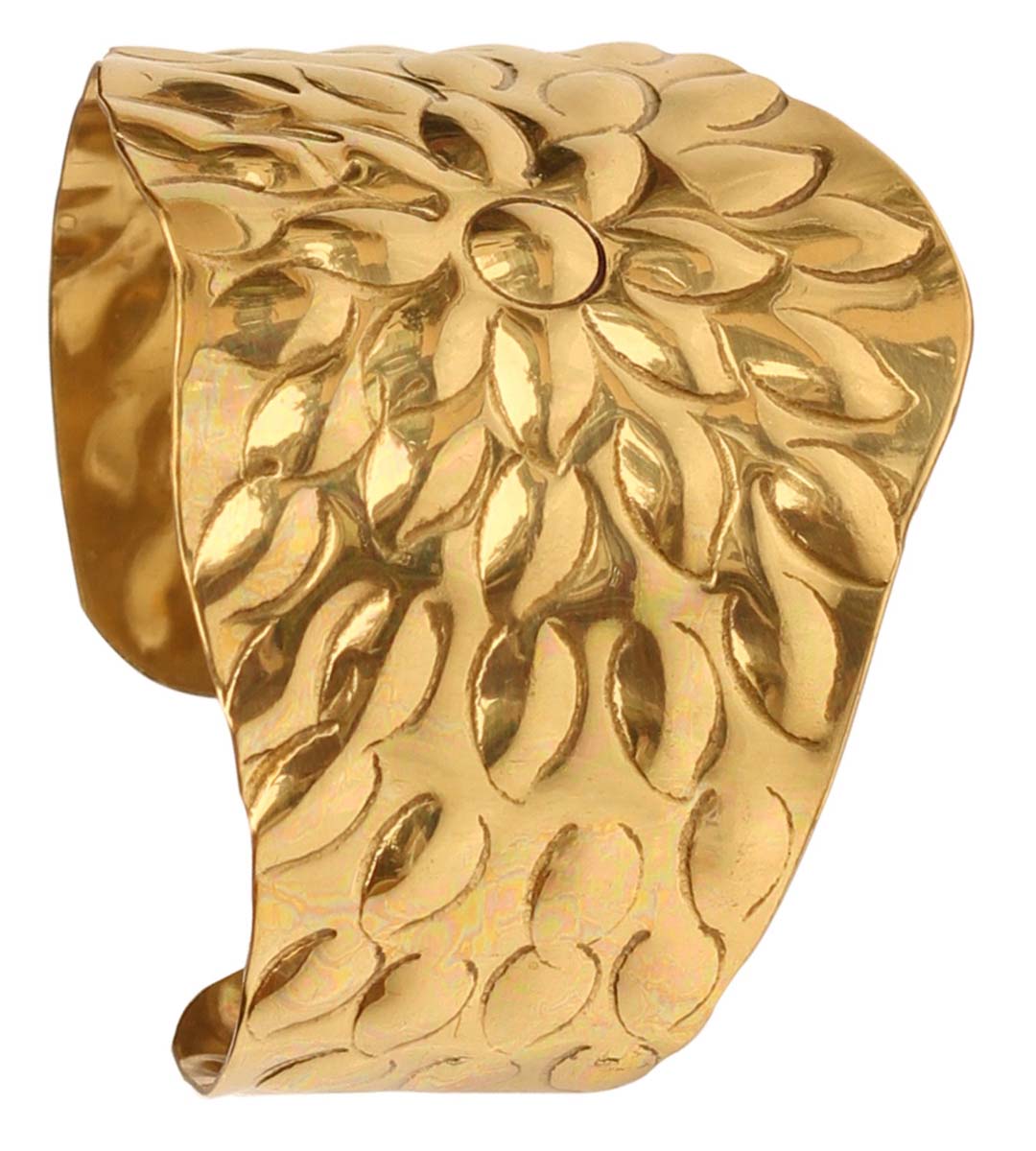 2.5” Brass Cuff Bracelet with Embossed Leafy Pattern - Golden Tone - Trendy Accessories / Jewelry / Gifts for Her - Buy in Bulk Wholesale
